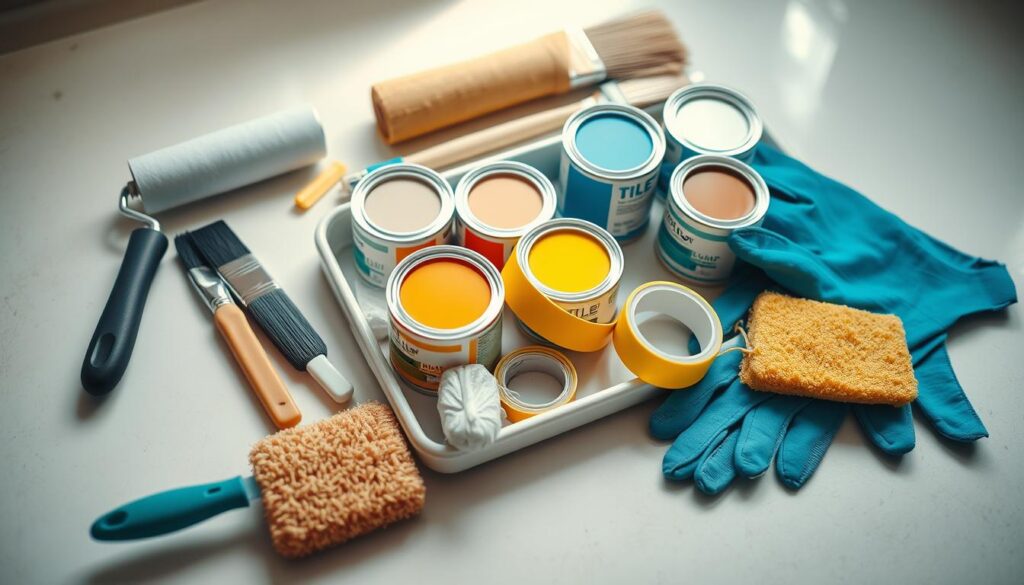 materials and tools for painting tiles